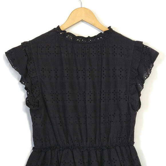 SHOL Los Angeles Eyelet Ruffle Dress Tiered Black Mini Dress Boho Party Size 14 - Picture 11 of 16